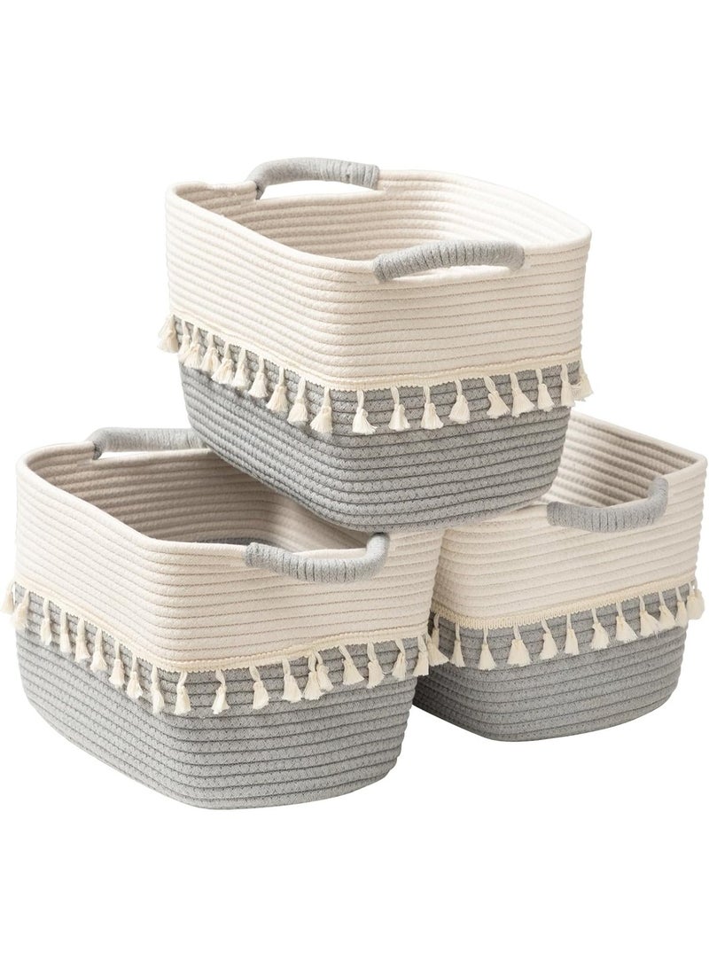 Bukela Storage Basket 3 Pack for Organizing, Cotton Rope Baskets for Toy, Clothes, Blankets, Decorative Basket for Living Room, Nursery, Bathroom, White & Gray - Image 1